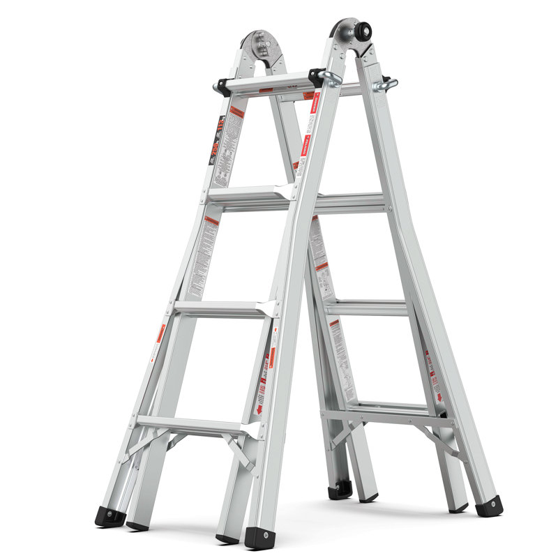 17Ft Multi-Position Foldable Aluminum Ladder, A-Frame And Straight Ladder, Ansi 250Lbs