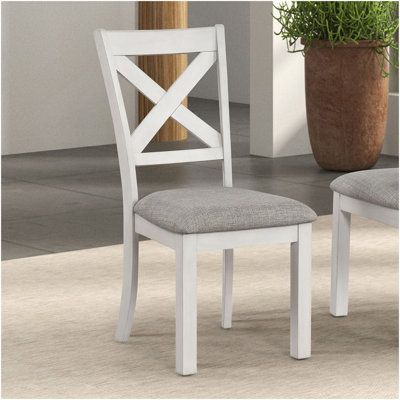 Modern Simple Rustic White Oak 2Pc Side Chairs Dining Room Furniture Cross Back Cushion Seat Chair