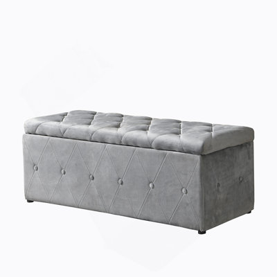 1 Piece Rectangular Storage Ottoman Short Velvet With 2 Set Ottomans (Light Gray)