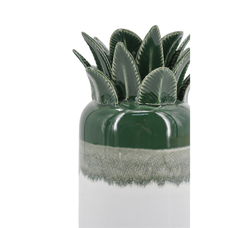 Grand vase ananas en céramique ombré vert et blanc 4,9 x 4,9 x 9,8 po
