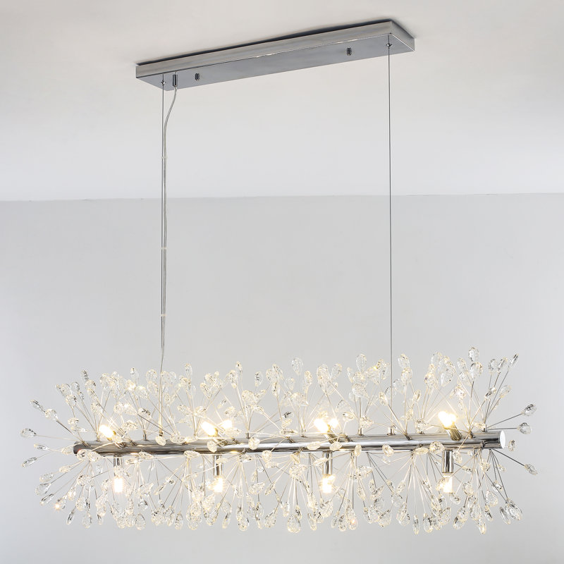 Luminaire suspendu en cristal 12 lumières pour îlot de cuisine à intensité variable 12 lumières, Chrome