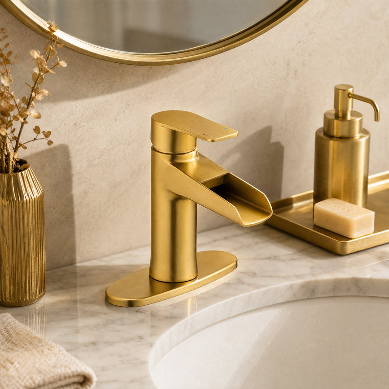 Single Handle Single Hole Bathroom Faucet With Drain Assembly, Brushed Gold