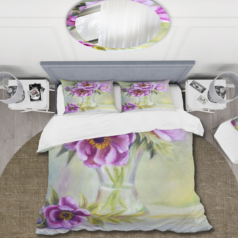 Peonie In Vase Still Life - Ensemble de housse de couette traditionnel - Microfibre de polyester