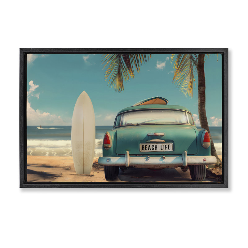 Étiquette de licence Summer Beach Life, Cadre flottant noir de jais, H 17 po x l 25 po