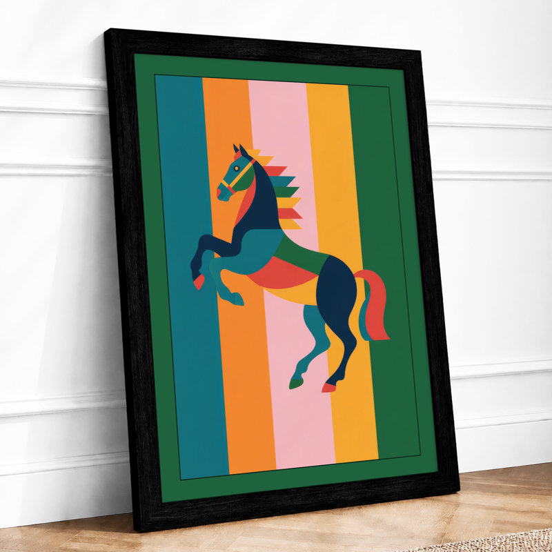 Rearing Horse Modern - Framed Print, A2 - 59.4 x 42.0 cm, Black
