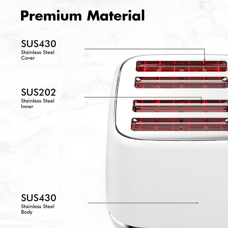 Jesslyn 4 slice Toaster,Extra Wide slots,retro stainless, white