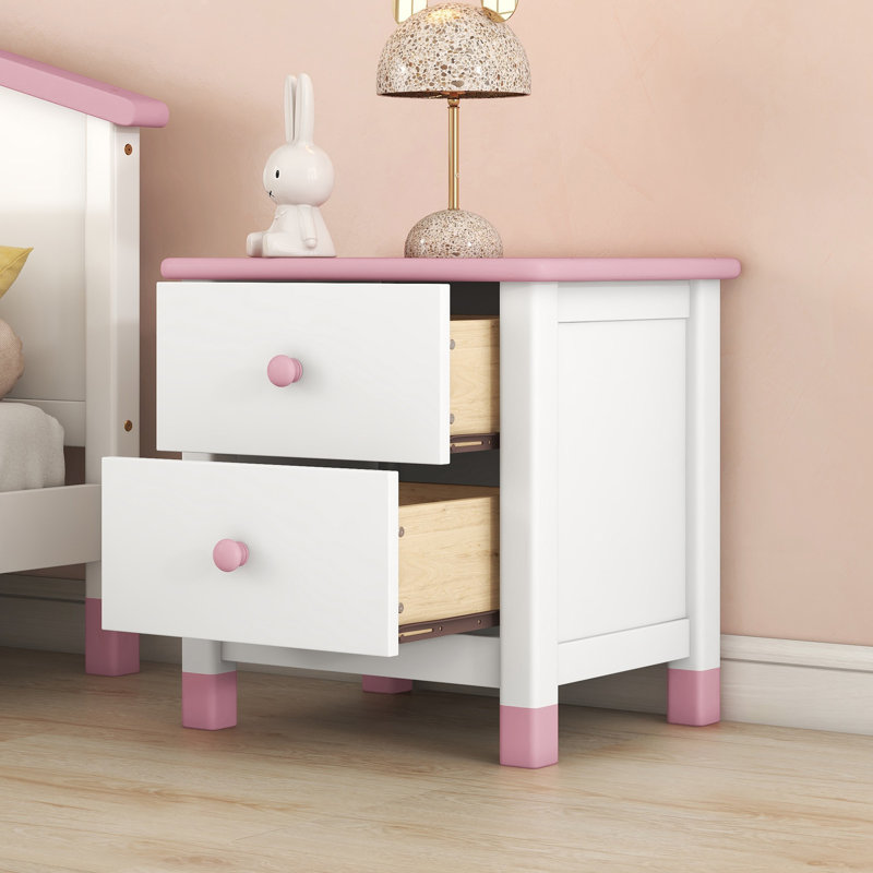 Children's Wooden End Table With Storage, Pink/White