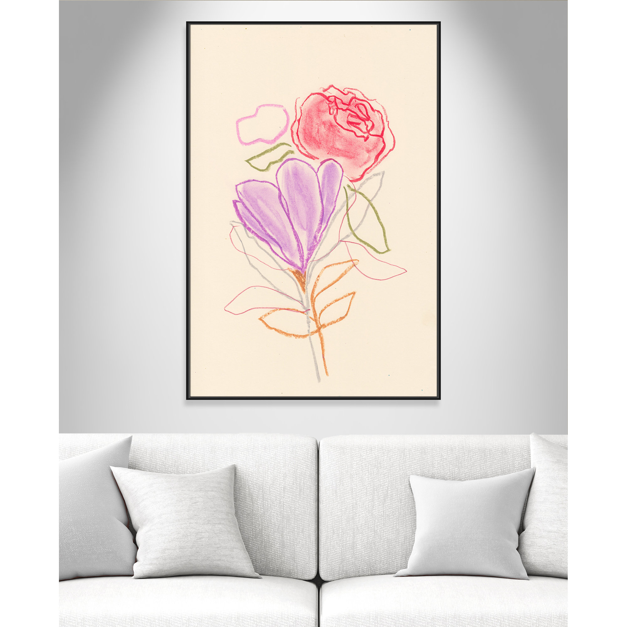 Simple Floral III Print by Bea Dina, Black Floater Framed Canvas, No Mat, 61.5" H x 41.5" W x 2" D