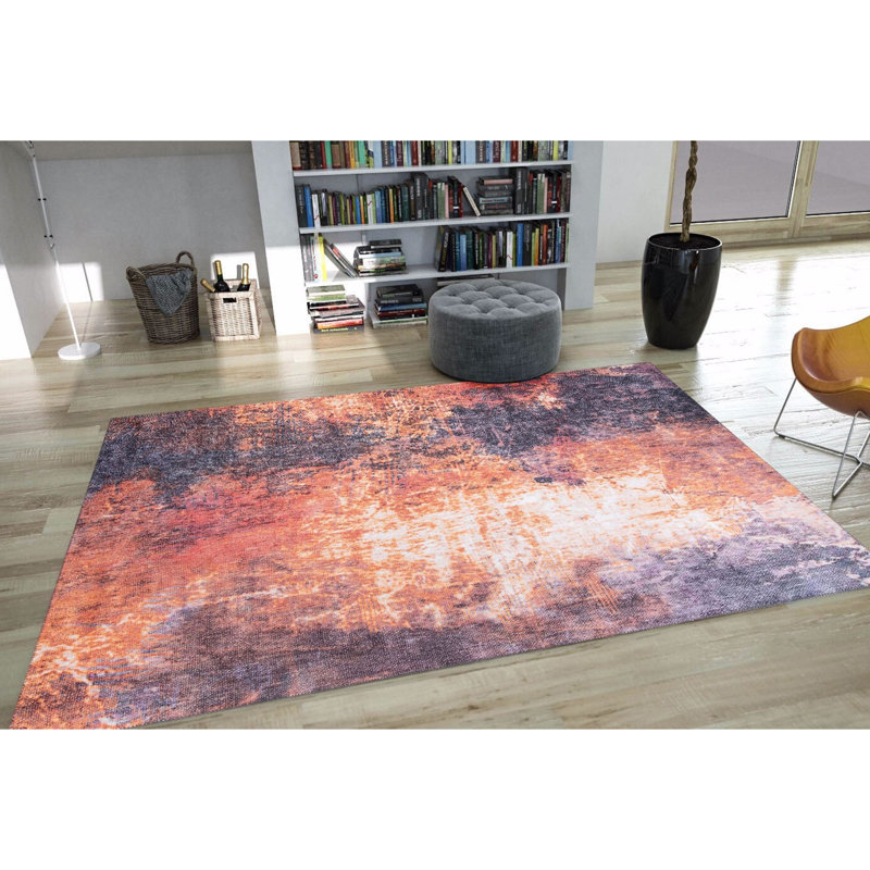 Purdy Hill Machine Made Machine Woven Polyester Area Rug in Orange/Dark Gray, Rectangle 7'7" x 10'10"