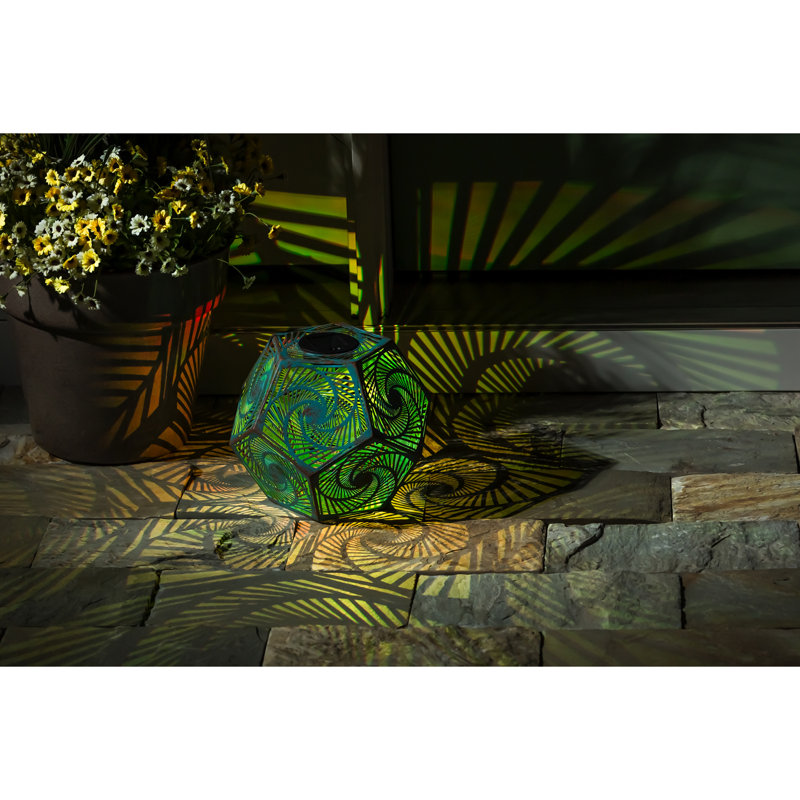 Solar Powered Integrated LED Color Changing Outdoor Table Lamp, 8.5" H x 10" W x 10" D