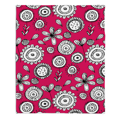 Couverture sherpa doux rose doodle floral