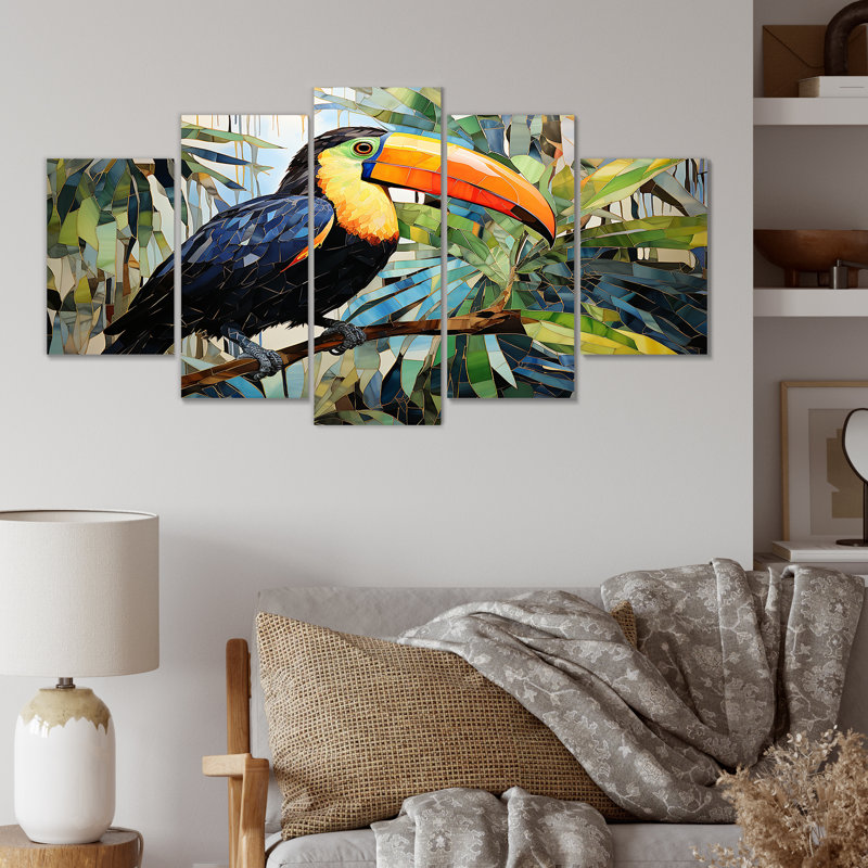 Jaune et vert toucan mosaïque III - art mural Multipanel Toucan pour le salon