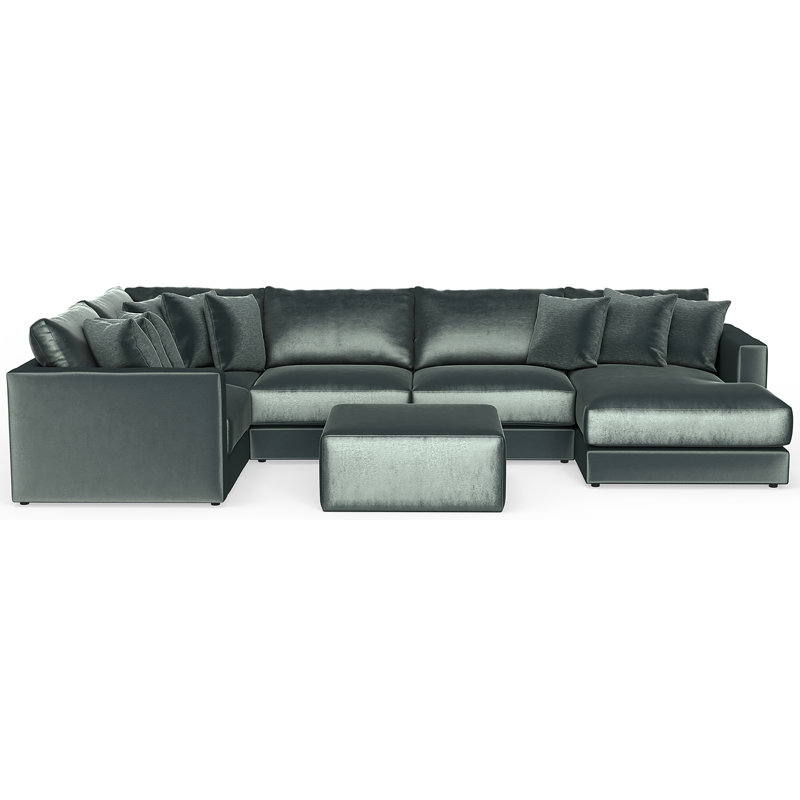 Rondale Five Piece Plush Extra Deep Sectional With Matching Ottoman, Green