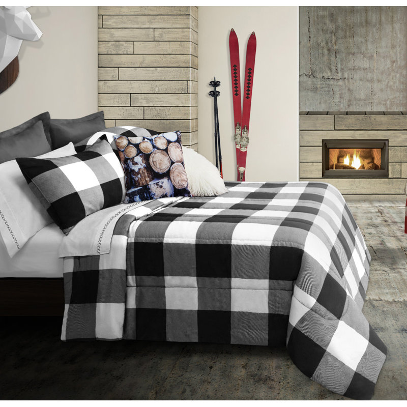  Ensemble d'édredon réversible Buffalo, Édredon simple et 1 taie décorative, Blanc