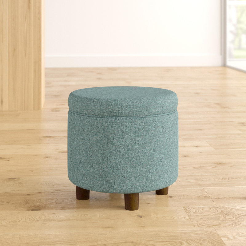 Repose-pieds rond avec rangement de 19 po Mayen, Tweed bleu sarcelle