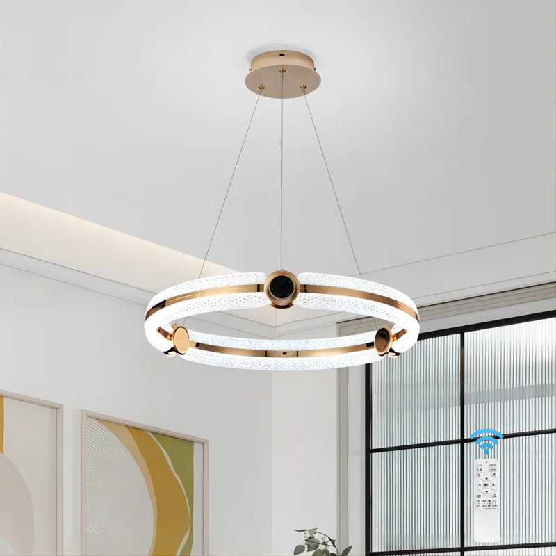 1 - Light Gold LED Wagon Wheel Pendant