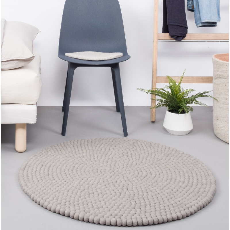Round Solid Colour Wool Hand Woven Area Rug, Round 70cm