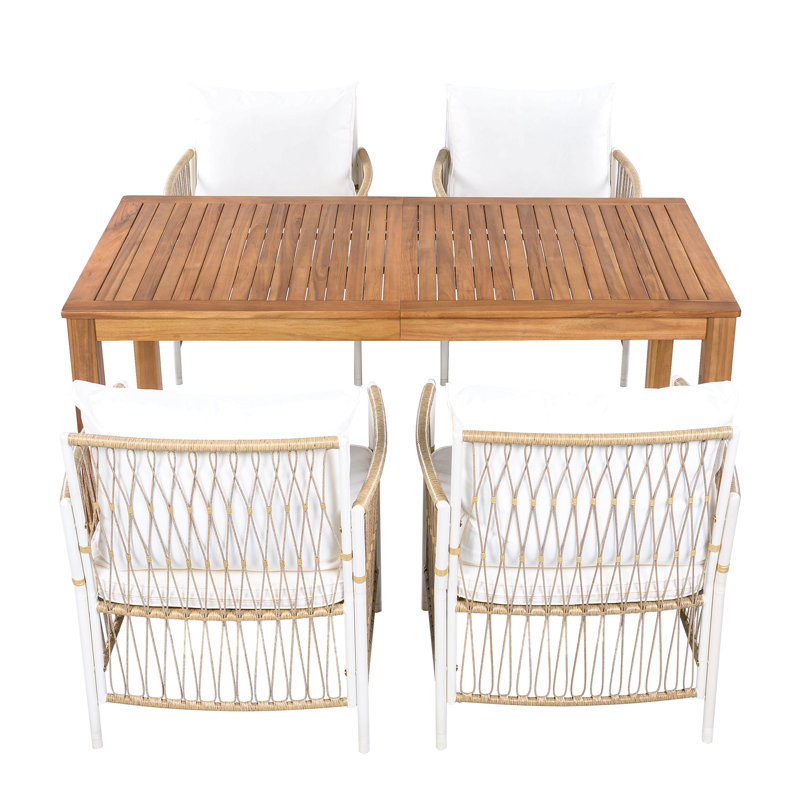 Ensemble de table de salle à manger en bois pour patio, 4
