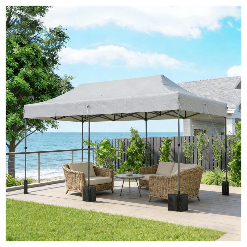 Auvent 10 x 20 pi avec toit escamotable blanc, structure en acier robuste et abri en tissu Oxford pour les événements