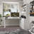 Electric Height Adjustable Corner Desk With Storage Cabinet & Glass Doors