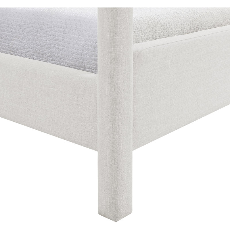 Salina Linen Textured Fabric Upholstered Bed, Twin, Cream Linen Textured Fabric