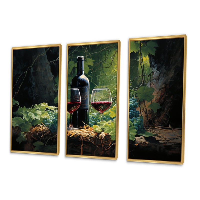 Cabernets Calm I - ensemble de reproductions d'art mural vin, Cadre flottant doré, H 40 po x l 60 po x P 1 po