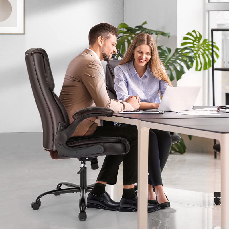 Ovidia Executive Chair with Headrest, Black Faux Leather