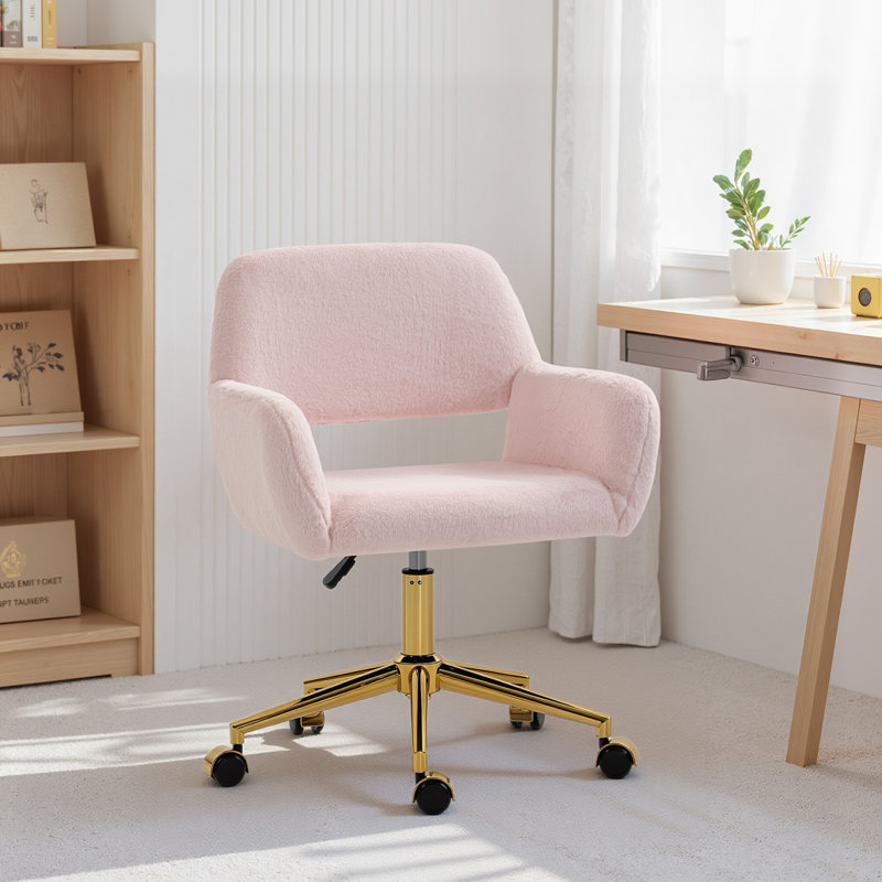 Faux Fur Office Chair, Light Pink