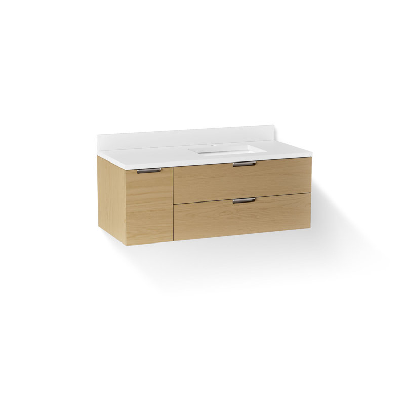 Maxstow 48 In. Wall-Hung Bathroom Vanity Cabinet With Sink And Quartz Top, Light Oak