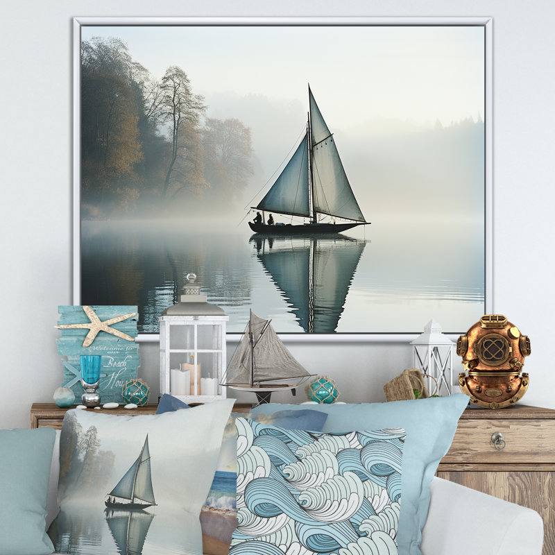 «Sailing Charm In The Morning Mist I», reproduction sur toile, Silver Picture Framed, H 12 po x l 20 po
