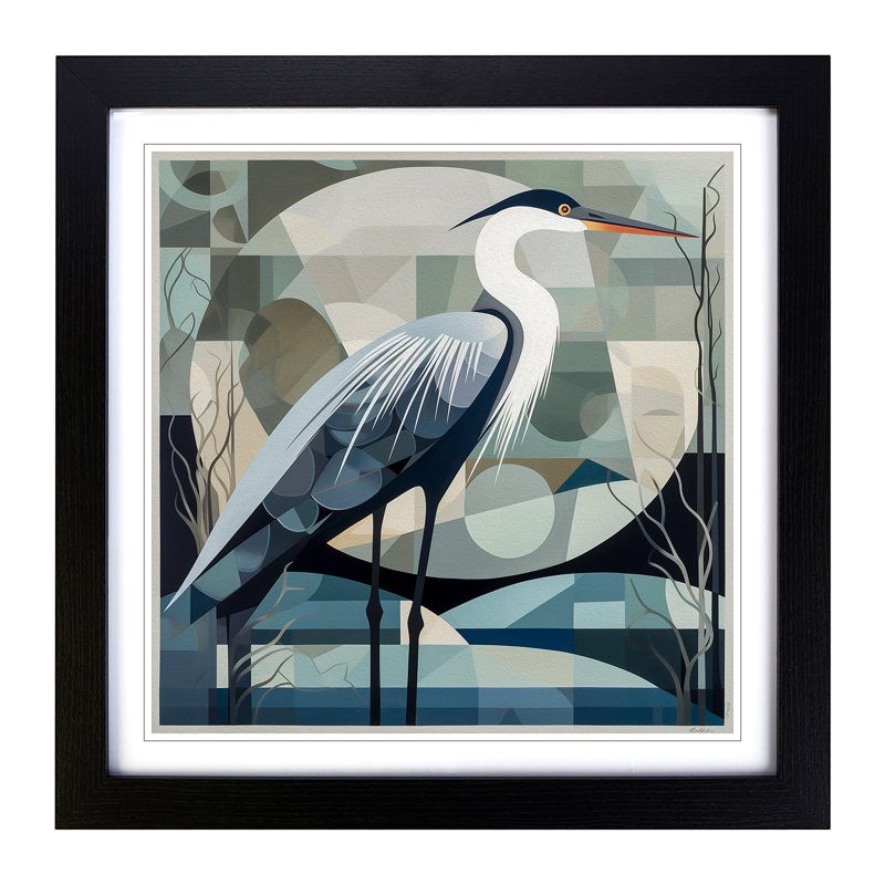 Heron Constructivism No.1 - Single Picture Frame Print on Wood, Black