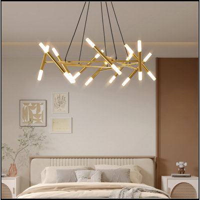 41" Modern Chandelier Light Fixture, Branch Design With Frosted Tubes, Black Cords, Adjustable Height Pendant Light For Dining Room, Living Room, Or Kitchen Island (Bulb Not Included)