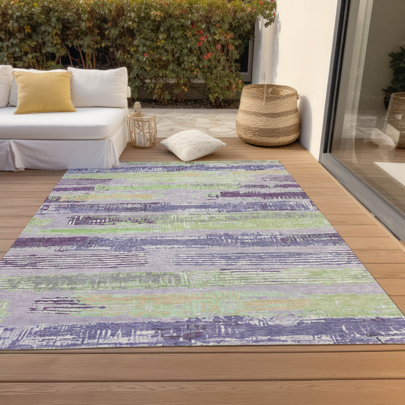 Lavender Flat Woven Synthetic Rectangular Washable Rug 3' x 5'
