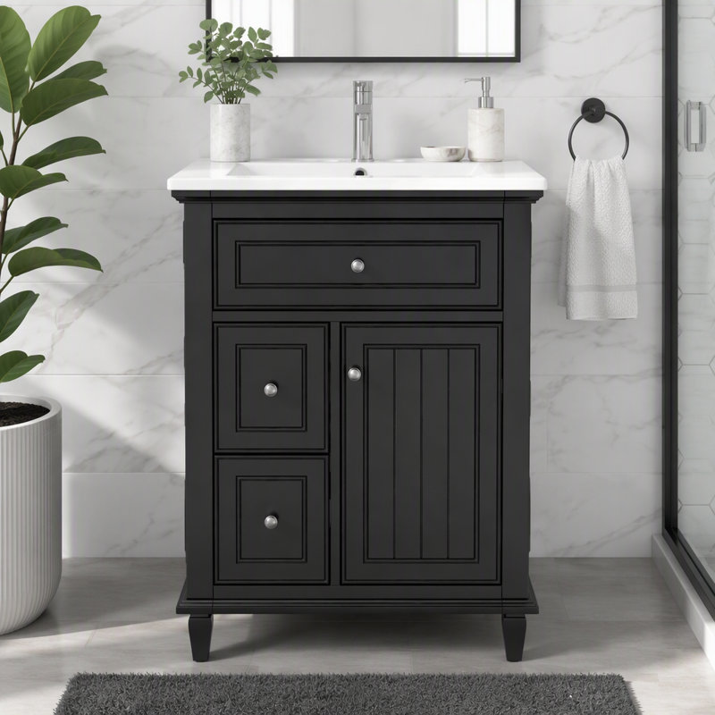 Meuble-lavabo 24 po avec lavabo et rangement intelligent, Noir, 24
