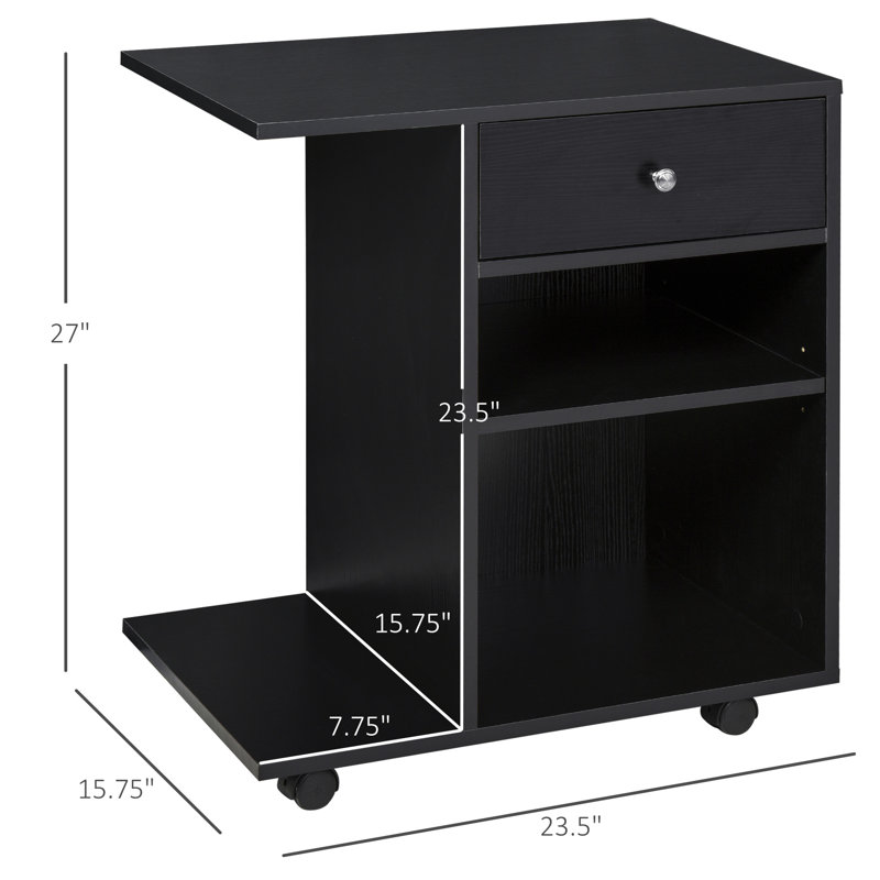 Black Mobile Printer Stand with Drawer and Adjustable Shelf