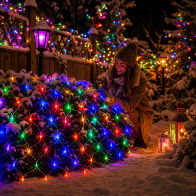 Christmas Net Lights, 12ft x 5ft with 360 LED Multicolor, Connectable Waterproof String Lights with 8 Modes, Clear Wire, Indoor Outdoor Use