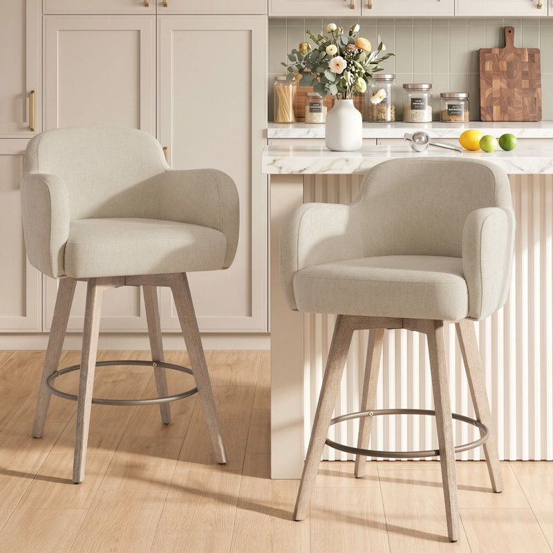 Tabourets de bar pivotants en chenille avec accoudoirs, Beige