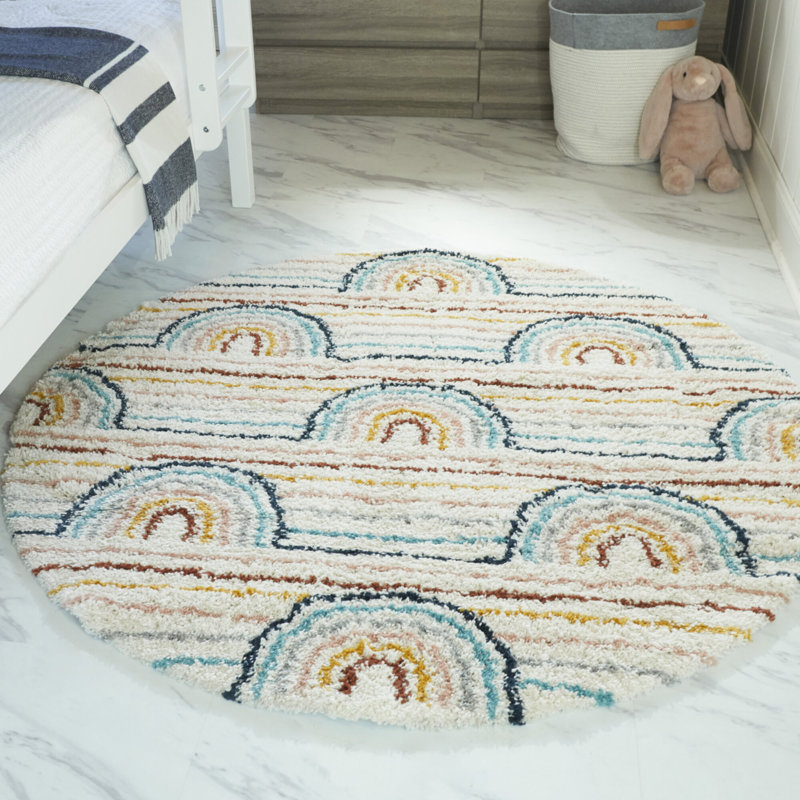 Alec Rainbow Shag Area Rug, Cream, Round 5'3"
