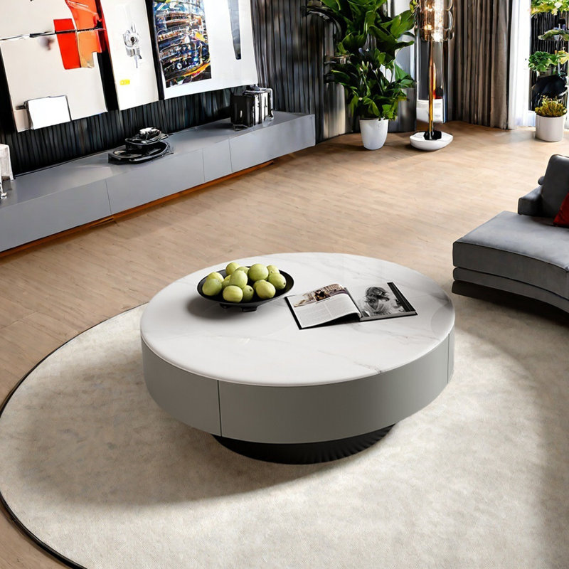 Circular microcrystalline stone coffee table