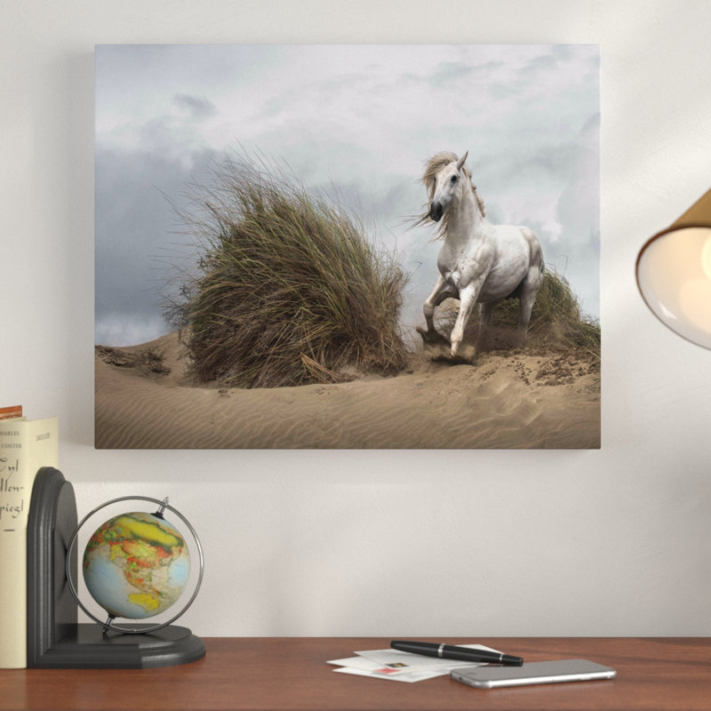 « white stallion », reproduction de photo sur toile, H 12 po x l 16 po x P 1,5 po