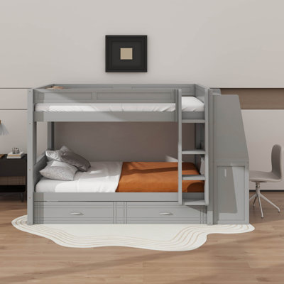 Full Size Multifunctional Bunk Bed With Desk And Bookshelves, Trundle