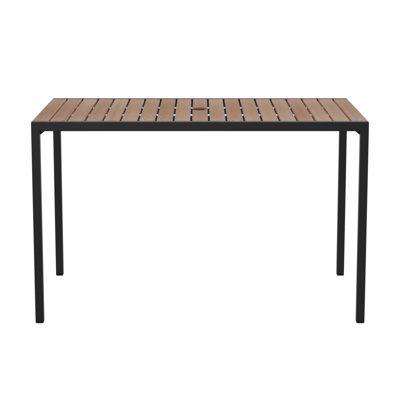 Saville All-Weather Faux Teak Patio Dining Table with Steel Frame - Seats 4, Faux Teak
