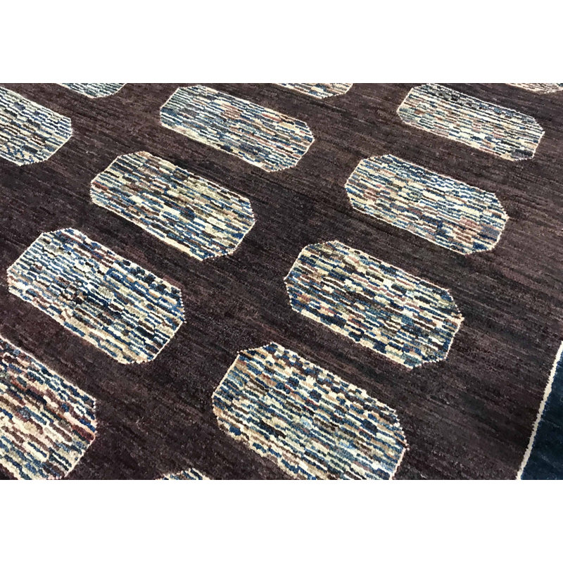 Tapis brun et bleu de haute qualité noué à la main