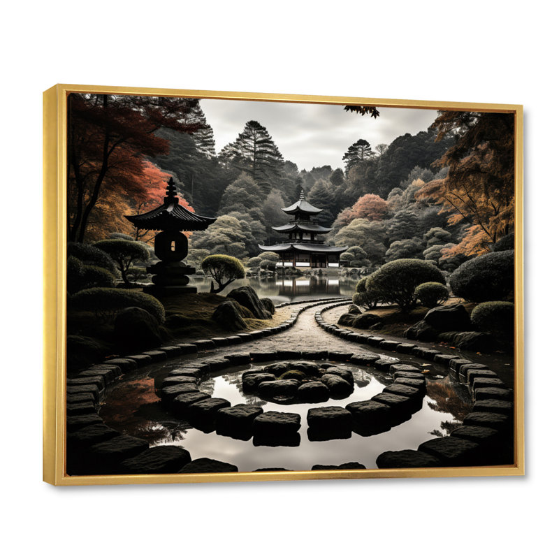 «Japon Zen Garden Serenity II», reproduction sur toile, H 16 po x l 32 po x P 1 po, Cadre flottant doré