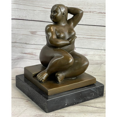 Reinolde Fernando Botero Plump Woman Bronze Figurine Statue Marble Base Figurine Figure