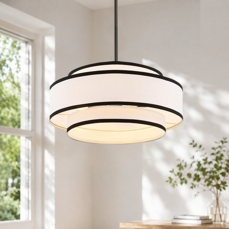 Lustre tambour moderne à 4 lumières de 18 po Aasim, Noir