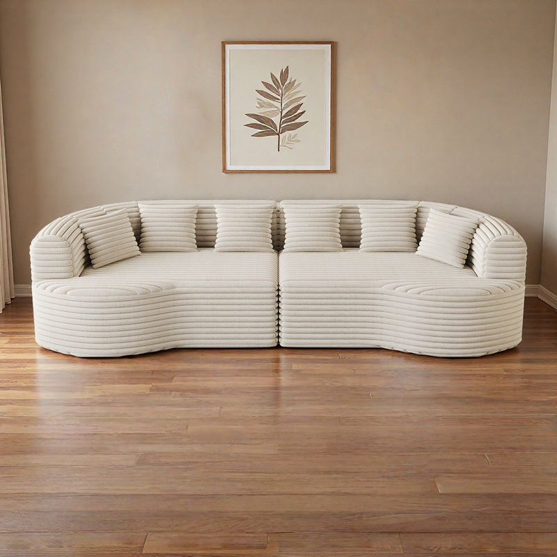 Canapé 106 po moderne sans os, canapé modulaire incurvé, canapé de luxe en mousse à mémoire de forme à 4 places en velours côtelé avec assise profonde et 6 coussins