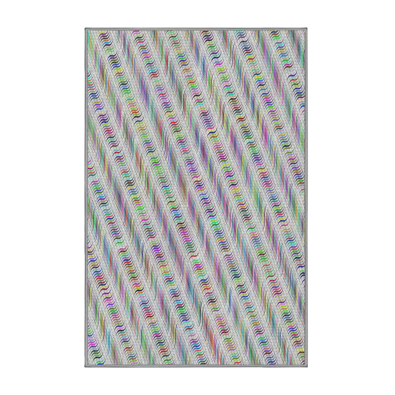 Tapis gris/vert/rouge à motifs, Rectangle 2 pi x 4 pi