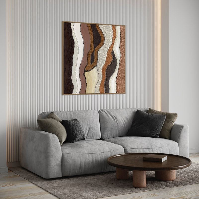 Nyarnakawum 2 - Rivers by Kamilya Lowana White - Print, Tan Floater Framed, 108.5cm H x 108.5cm W x 8cm D