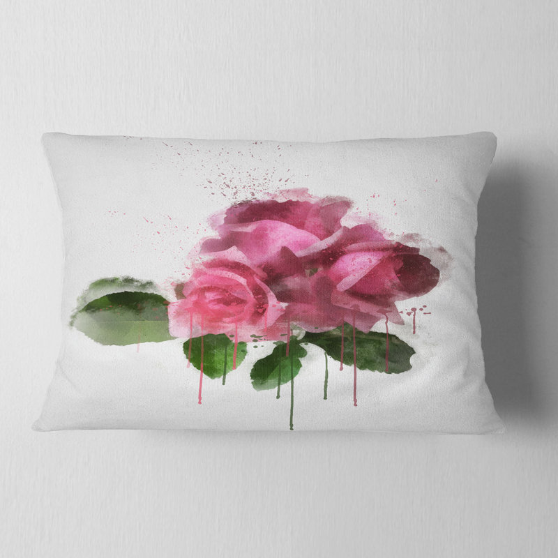Bouquet de roses roses avec feuilles - Coussin décoratif à imprimé floral